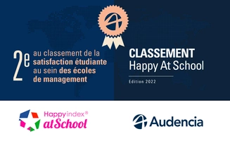 HappyAtSchool® 2022 :  Audencia, 2e meilleure école en France au classement de la satisfaction étudiante